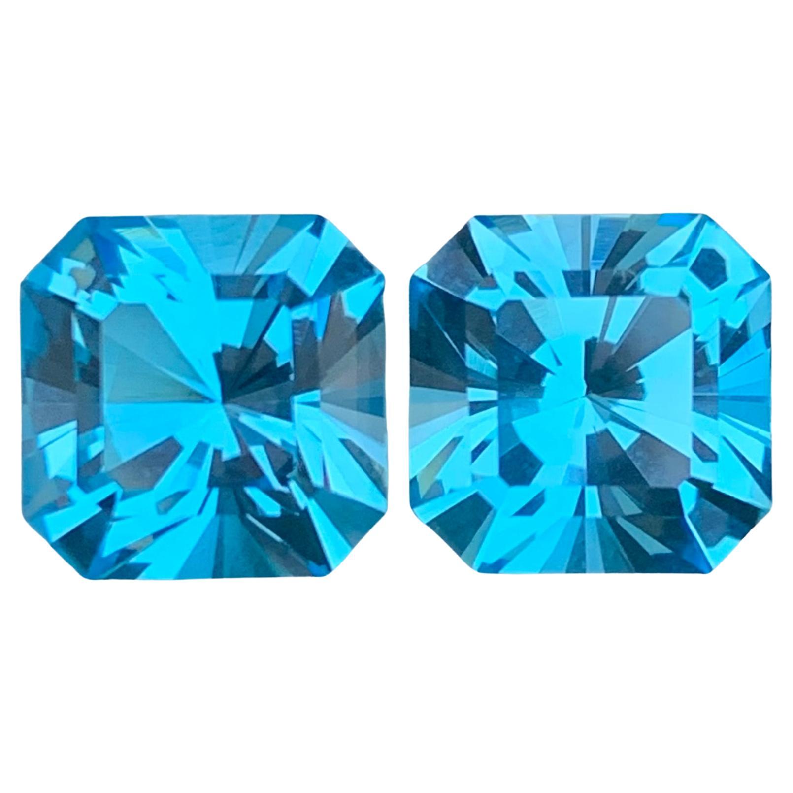 12.25 Carat Natural Loose Swiss Blue Topaz Pair Square Cut Gemstone