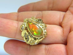 12.25 Carat Natural Opal Diamonds Ring 18 Karat Nugget Deco