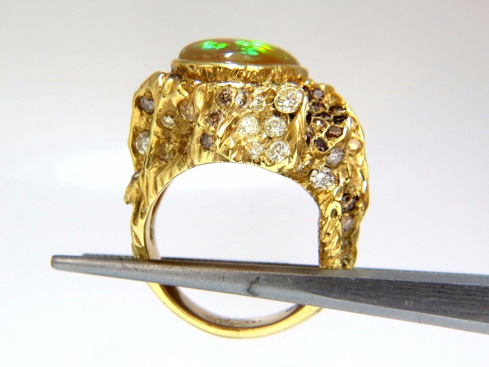 12.25 Carat Natural Opal Diamonds Ring 18 Karat Nugget Deco In New Condition For Sale In New York, NY