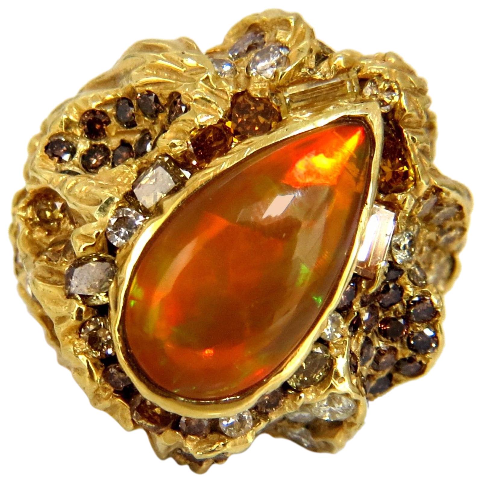 12,25 Karat natürlicher Opal Diamanten Ring 18 Karat Nugget Deco