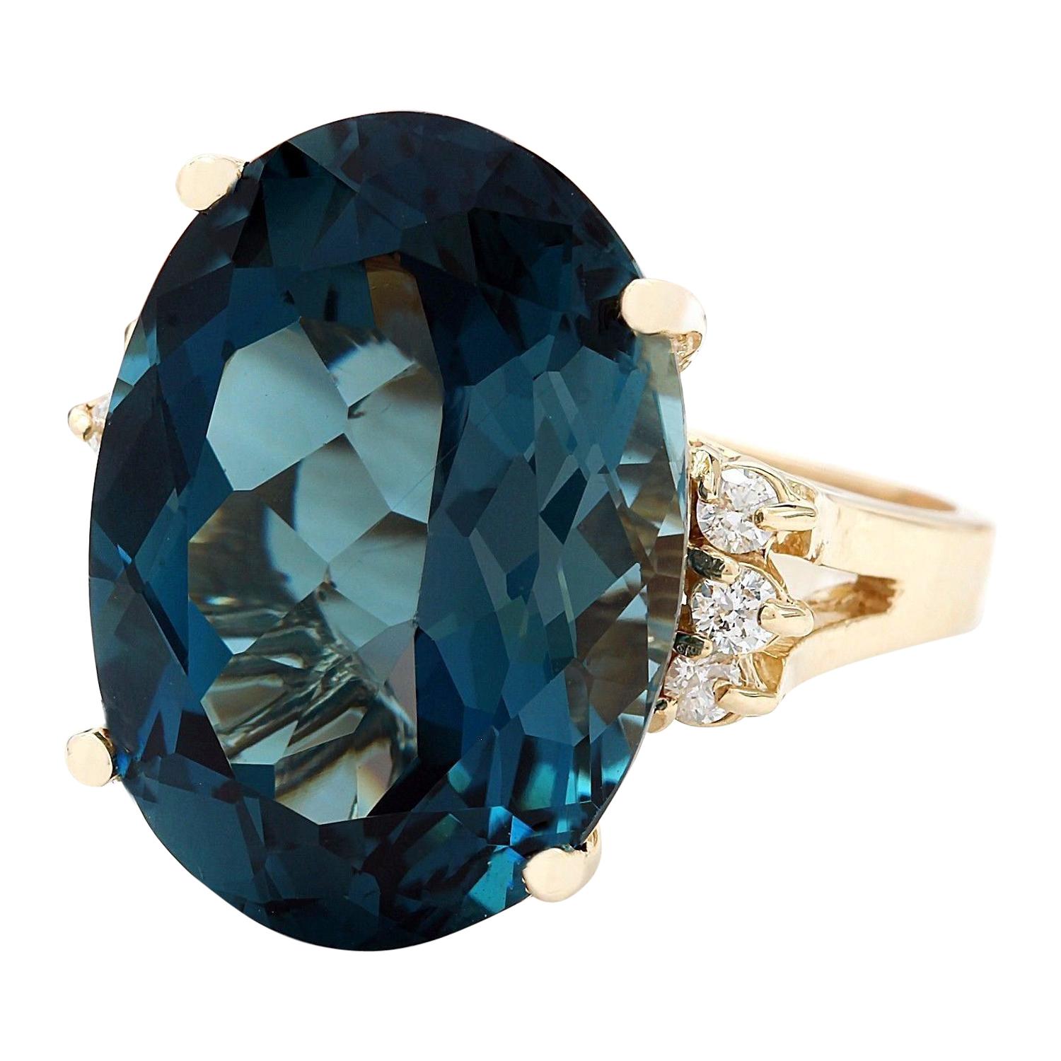 12.25 Carat Natural Topaz 14K Solid Yellow Gold Diamond Ring
 Item Type: Ring
 Item Style: Cocktail
 Material: 14K Yellow Gold
 Mainstone: Topaz
 Stone Color: Blue
 Stone Weight: 12.05 Carat
 Stone Shape: Oval
 Stone Quantity: 1
 Stone Dimensions: