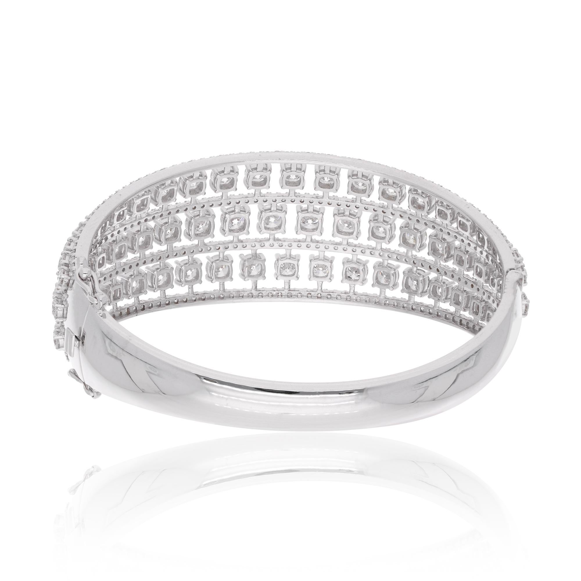 Modern 12.25 Carat Round Diamond Cage Bangle Bracelet 18 Karat White Gold Fine Jewelry For Sale