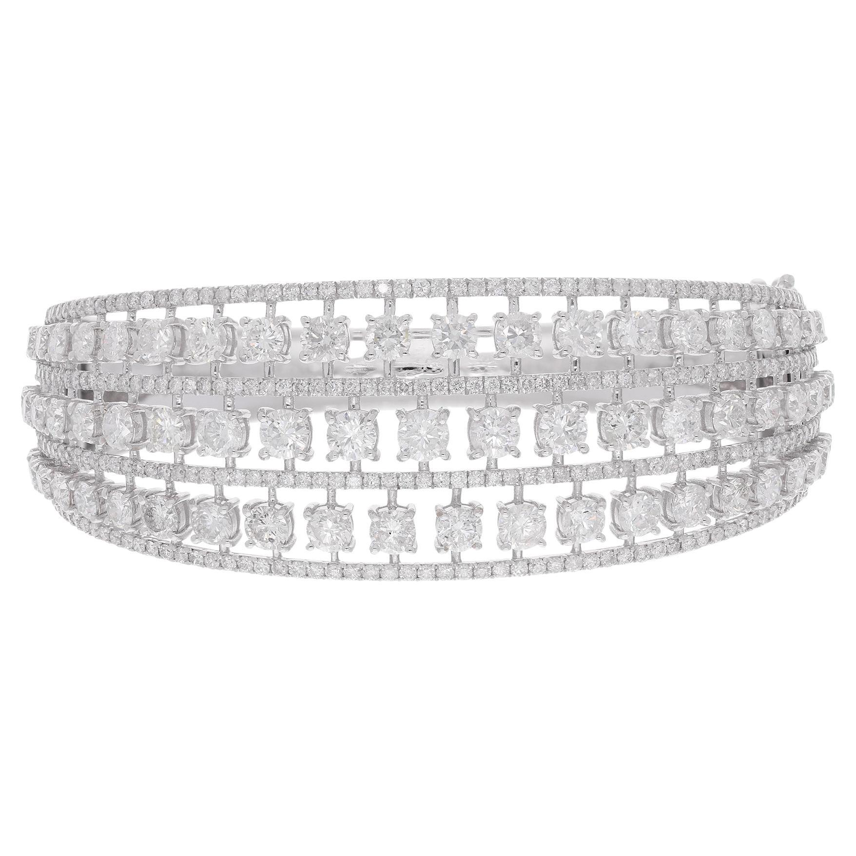 Bracelet jonc en forme de cage en or blanc 18 carats avec diamants ronds de 12,25 carats
