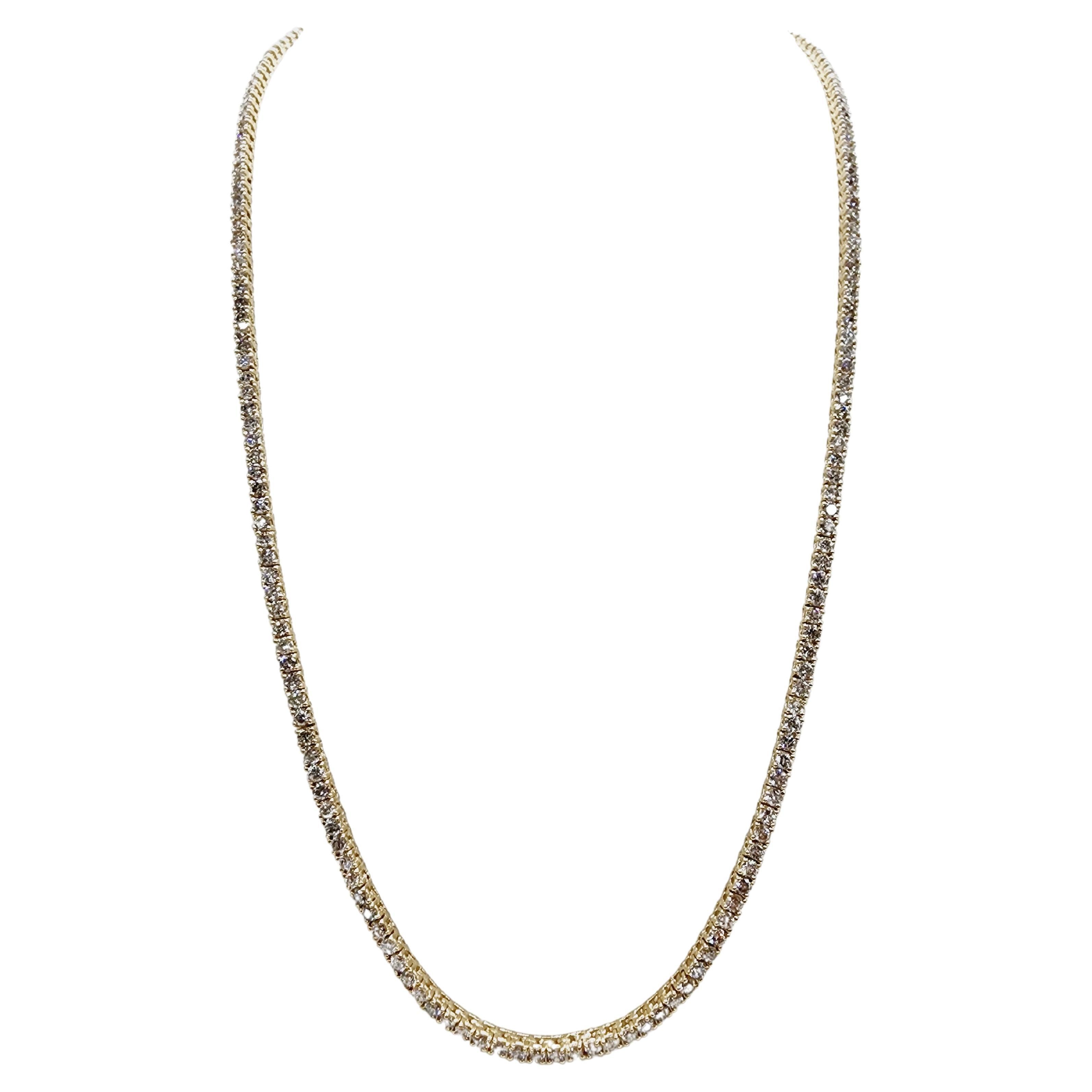 12.27 Carat Round Diamond Tennis Necklace 14 Karat Yellow Gold 20'' For Sale