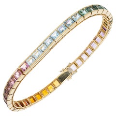 Bracelet en or jaune avec pierres précieuses multicolores carrées de 12,25 carats 