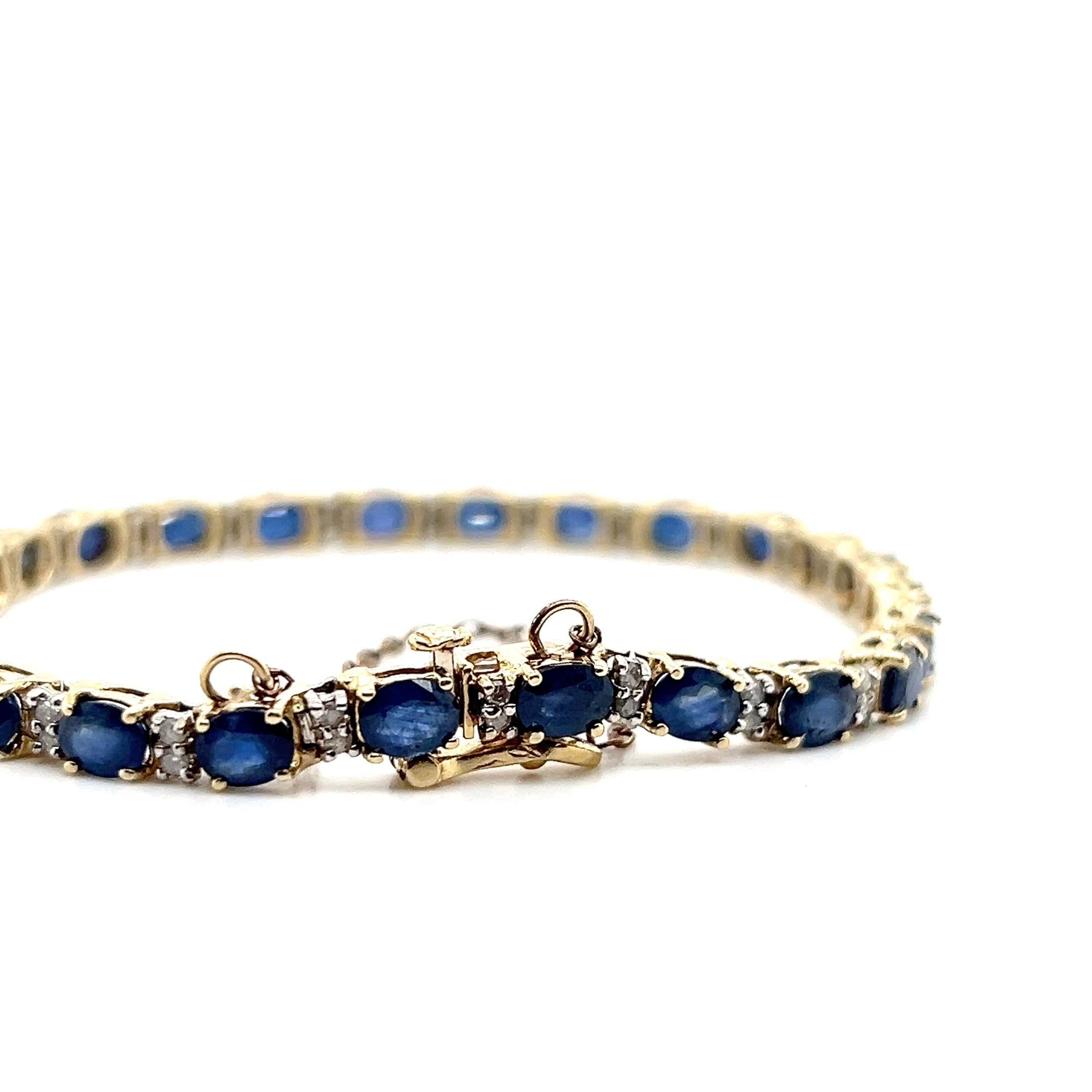 Bracelet de tennis en or jaune 14k avec saphir bleu et diamant 12,25 TCW en vente 4