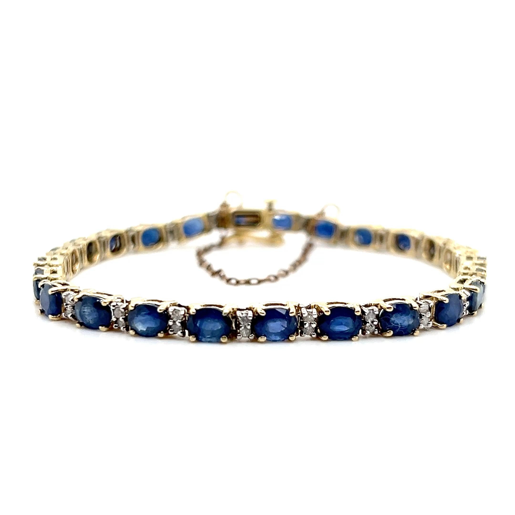 Bracelet de tennis en or jaune 14k avec saphir bleu et diamant 12,25 TCW Bon état - En vente à Towson, MD