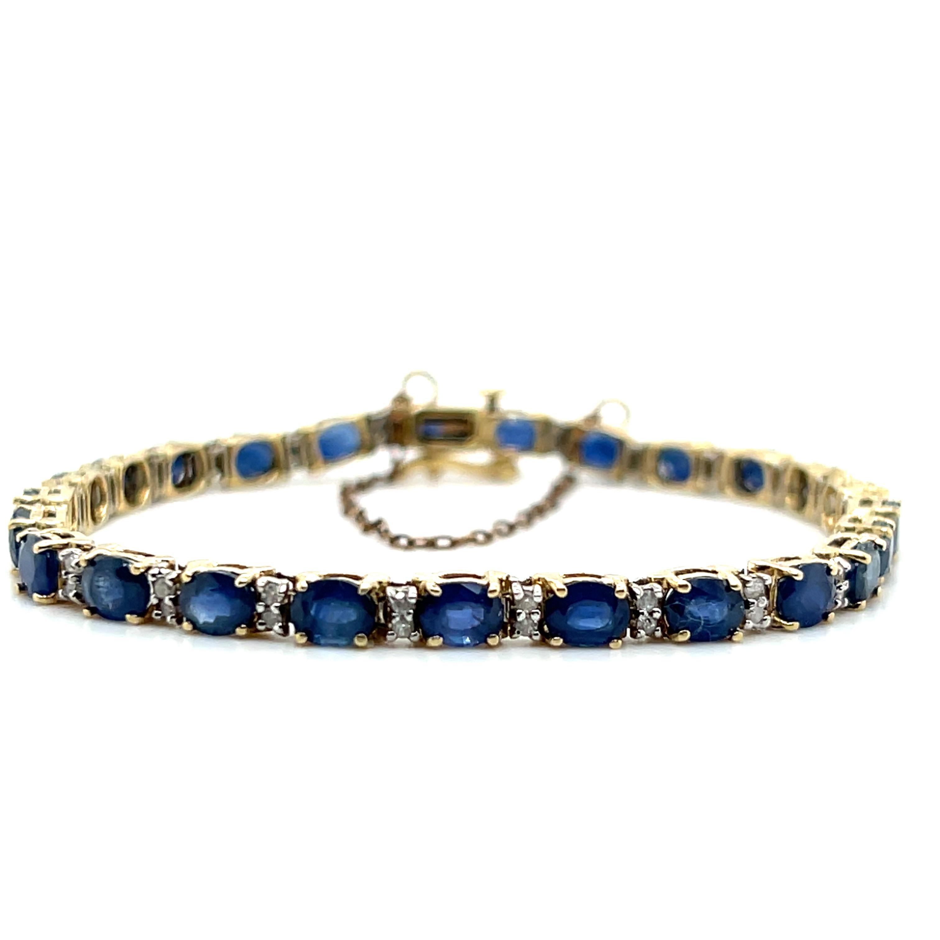 Bracelet de tennis en or jaune 14k avec saphir bleu et diamant 12,25 TCW Unisexe en vente
