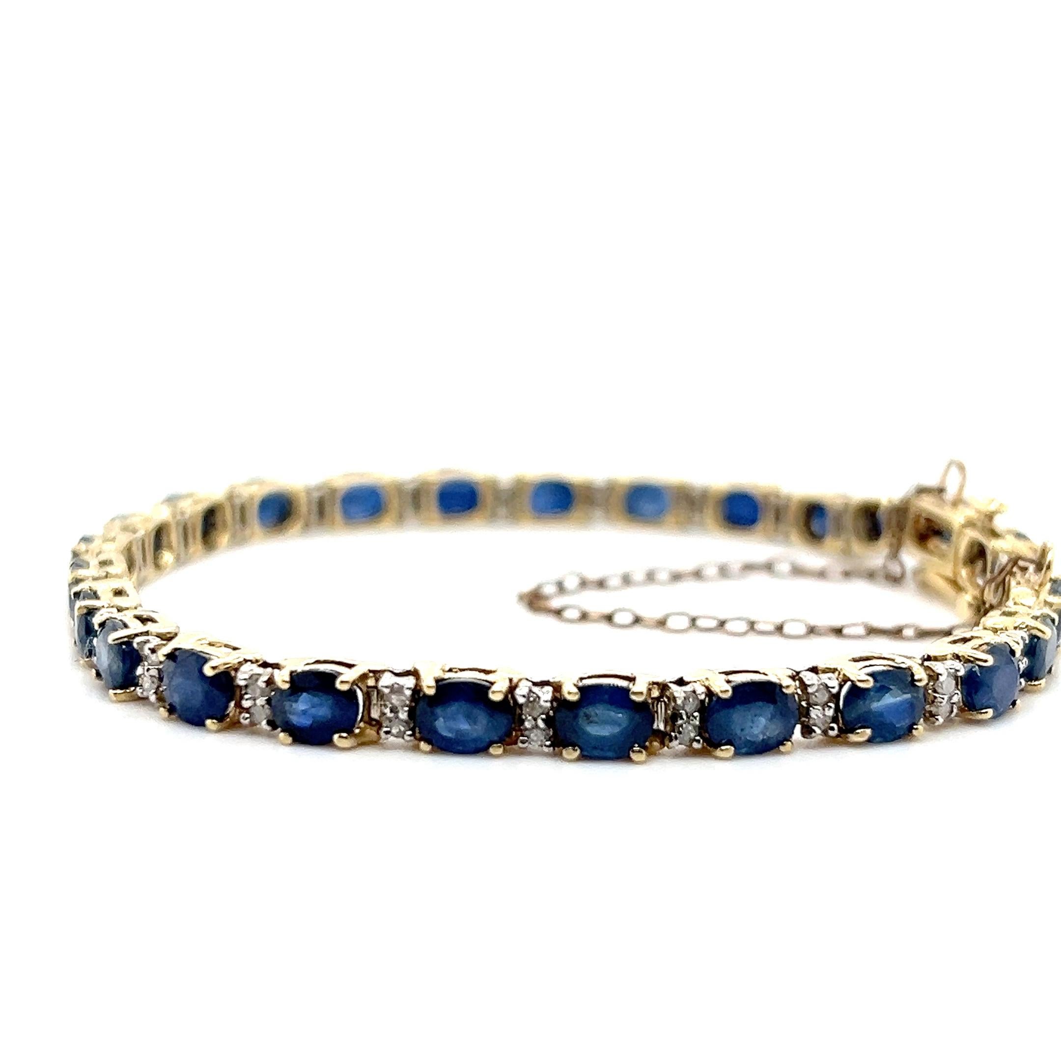 Bracelet de tennis en or jaune 14k avec saphir bleu et diamant 12,25 TCW en vente 1
