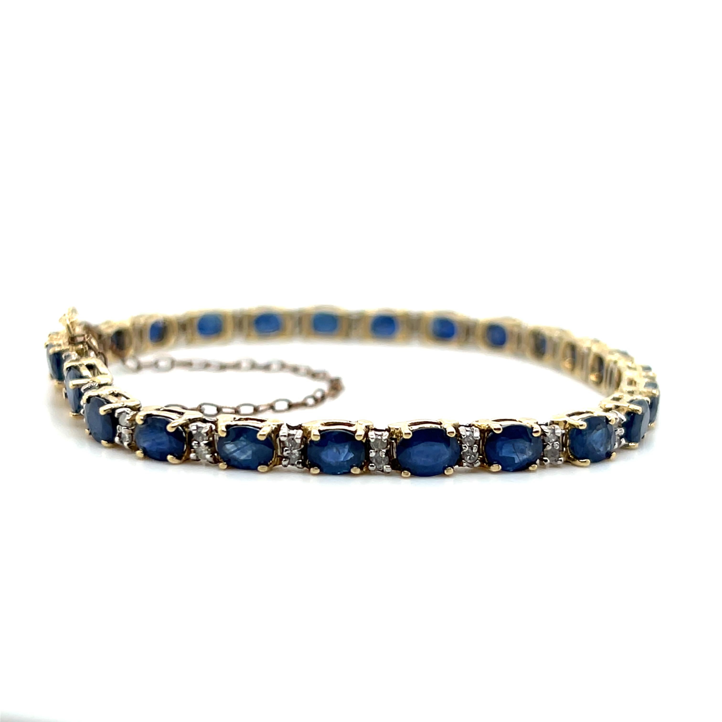 Bracelet de tennis en or jaune 14k avec saphir bleu et diamant 12,25 TCW en vente 3