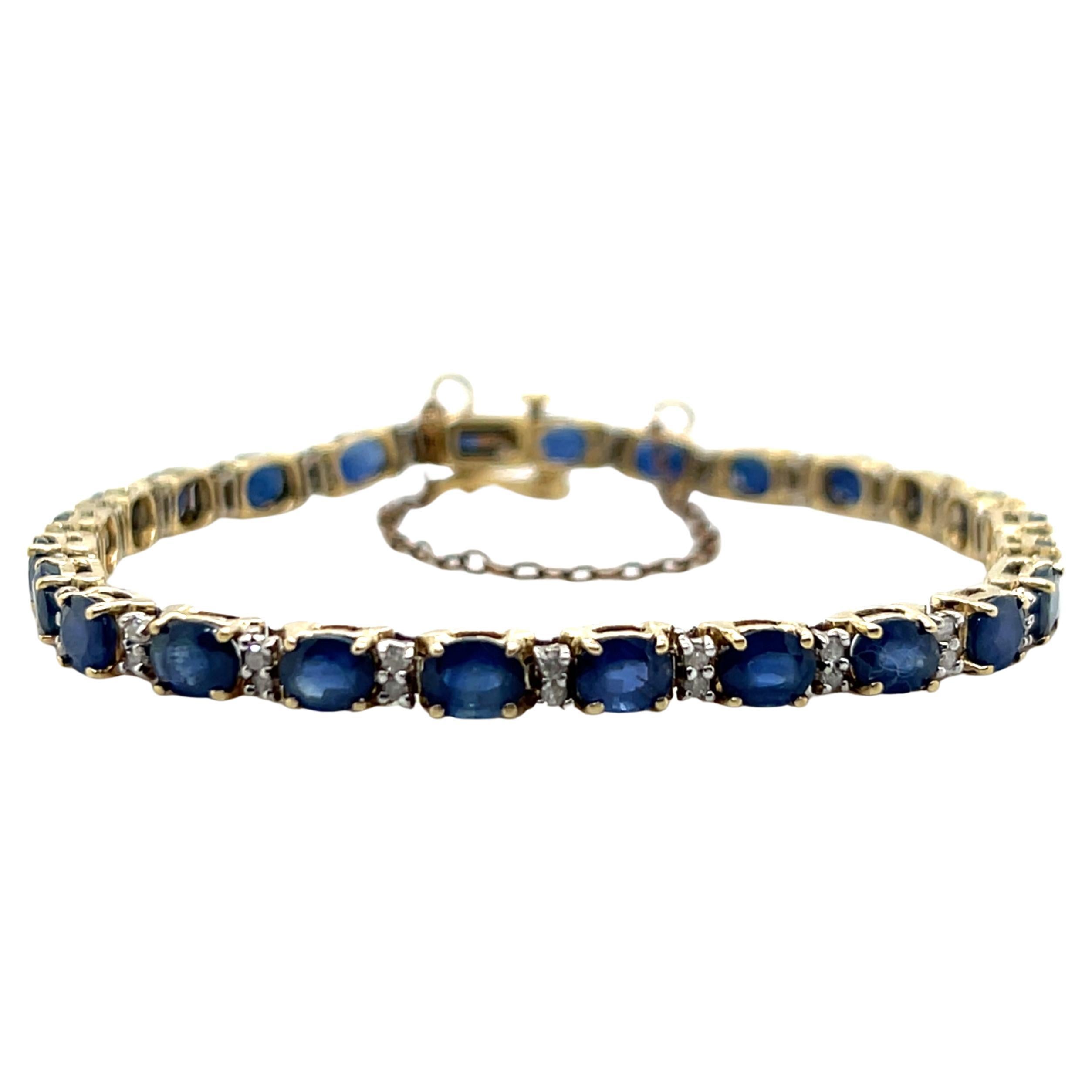 Bracelet de tennis en or jaune 14k avec saphir bleu et diamant 12,25 TCW en vente