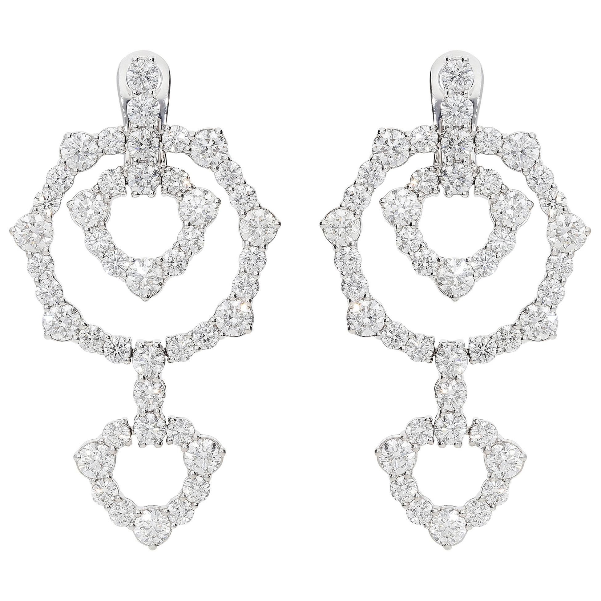 12.26 Carat White GVS Diamonds 18 Karat White Gold Dangle Earrings For Sale