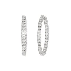 12.26 CT Natural Round Cut Diamond Inside Out Pavé Hoop Earrings 18K White Gold