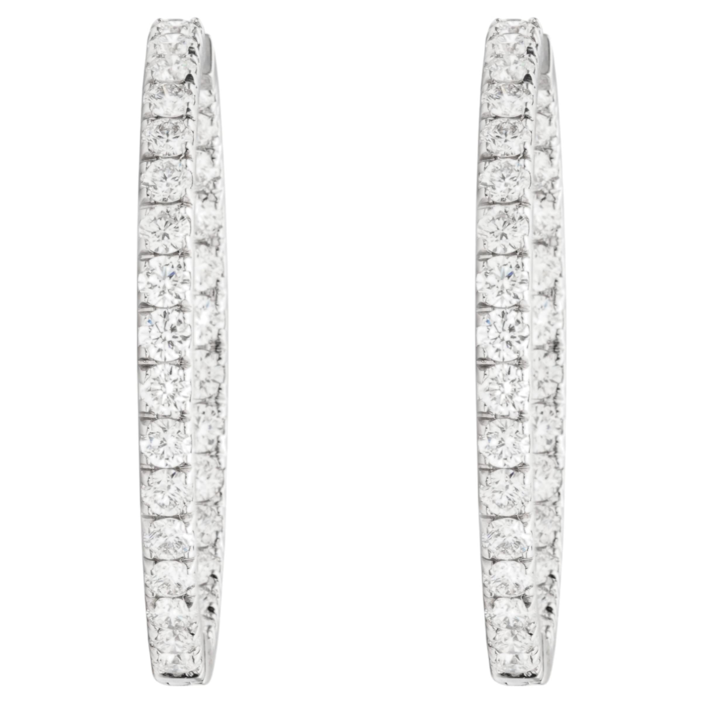 12.26 CT Natural Round Cut Diamond Inside Out Pavé Hoop Earrings 18K White Gold For Sale