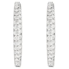 12.26 CT Natural Round Cut Diamond Inside Out Pavé Hoop Earrings 18K White Gold