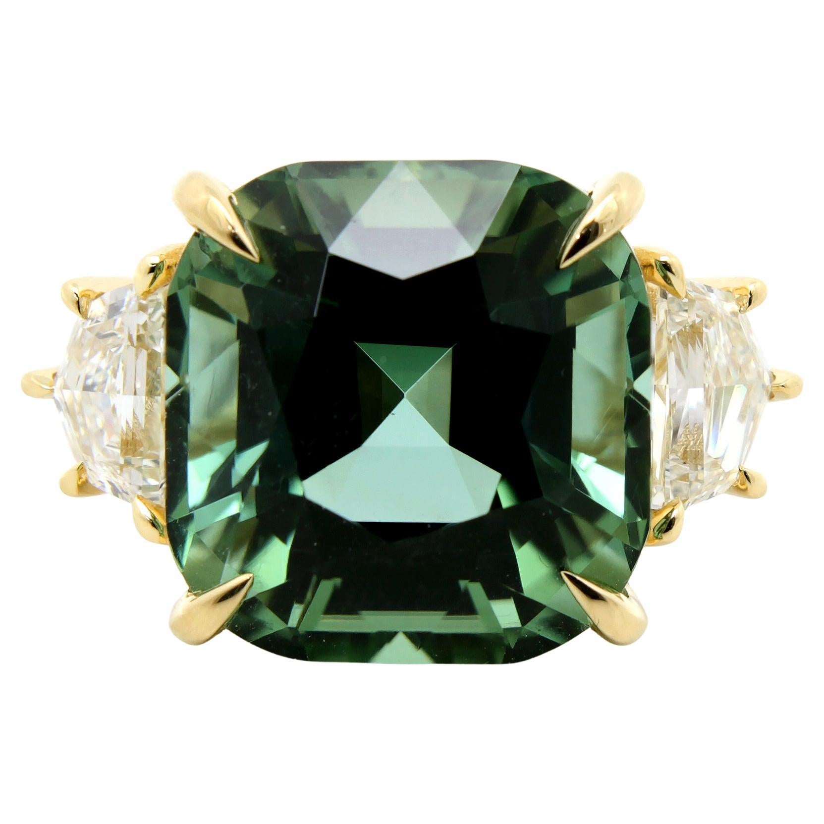 12.27ct Afghan Tourmaline & Cadillac Diamond Ring in Two-Tone 18K Gold