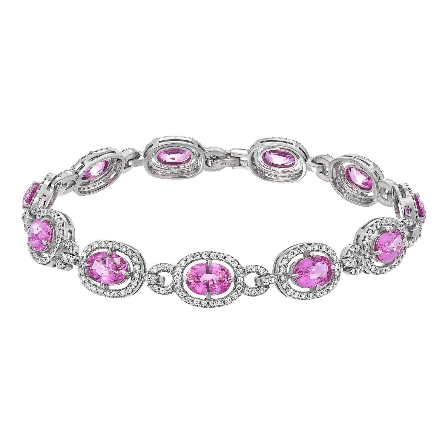 12.28 Carat Pink Sapphire Diamond Platinum Bracelet