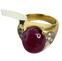 12.28 ctw Mid-Century Style No-Heat Burmese Ruby & Diamond Ring 18K Yellow Gold