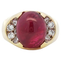12.28 ctw Mid-Century Style No-Heat Burmese Ruby & Diamond Ring 18K Yellow Gold
