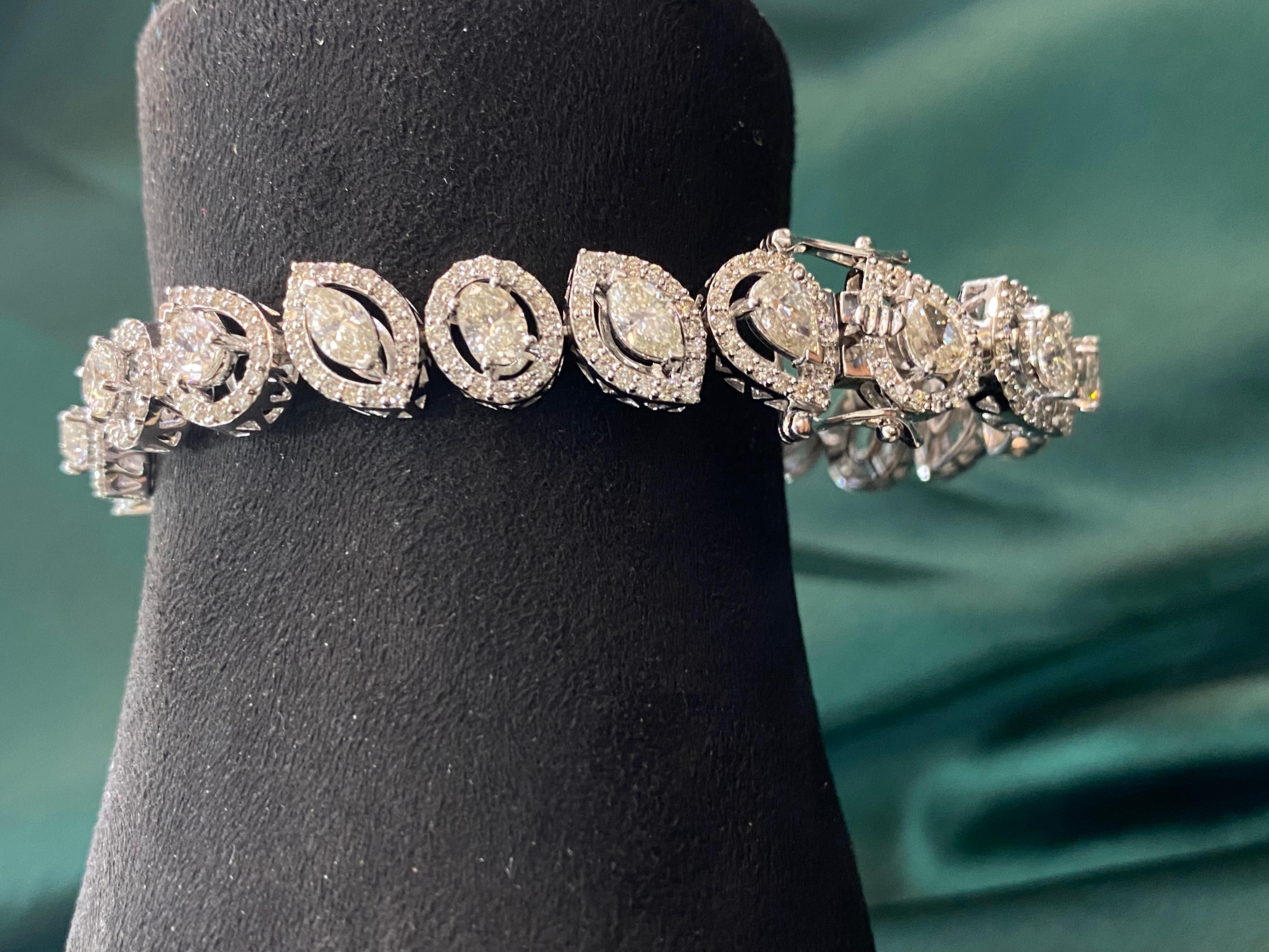 Oval Cut  12.28Cts Pear Marquise Oval Heart Round Shape Diamonds Tennis Bracelet 14K Gold For Sale