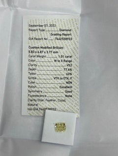 1.02ct Cushion Cut Modified Brilliant Light Yellow Diamond Ring