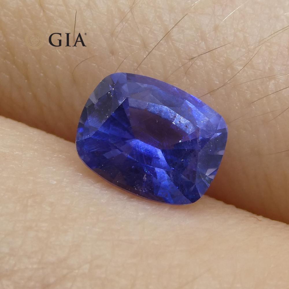 Women's or Men's 1.22ct Cushion Violetish Blue Sapphire GIA Certified Sri Lanka Unheated For Sale