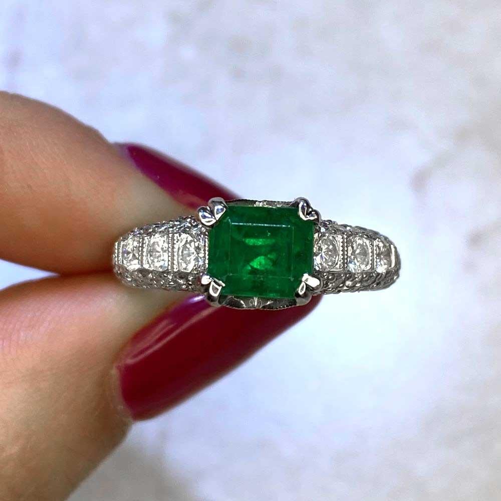 1.22ct Emerald Cut Emerald Engagement Ring, 18k White Gold For Sale 5