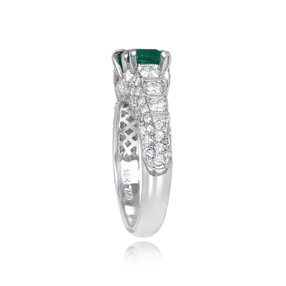 Art Deco 1.22ct Emerald Cut Emerald Engagement Ring, 18k White Gold For Sale