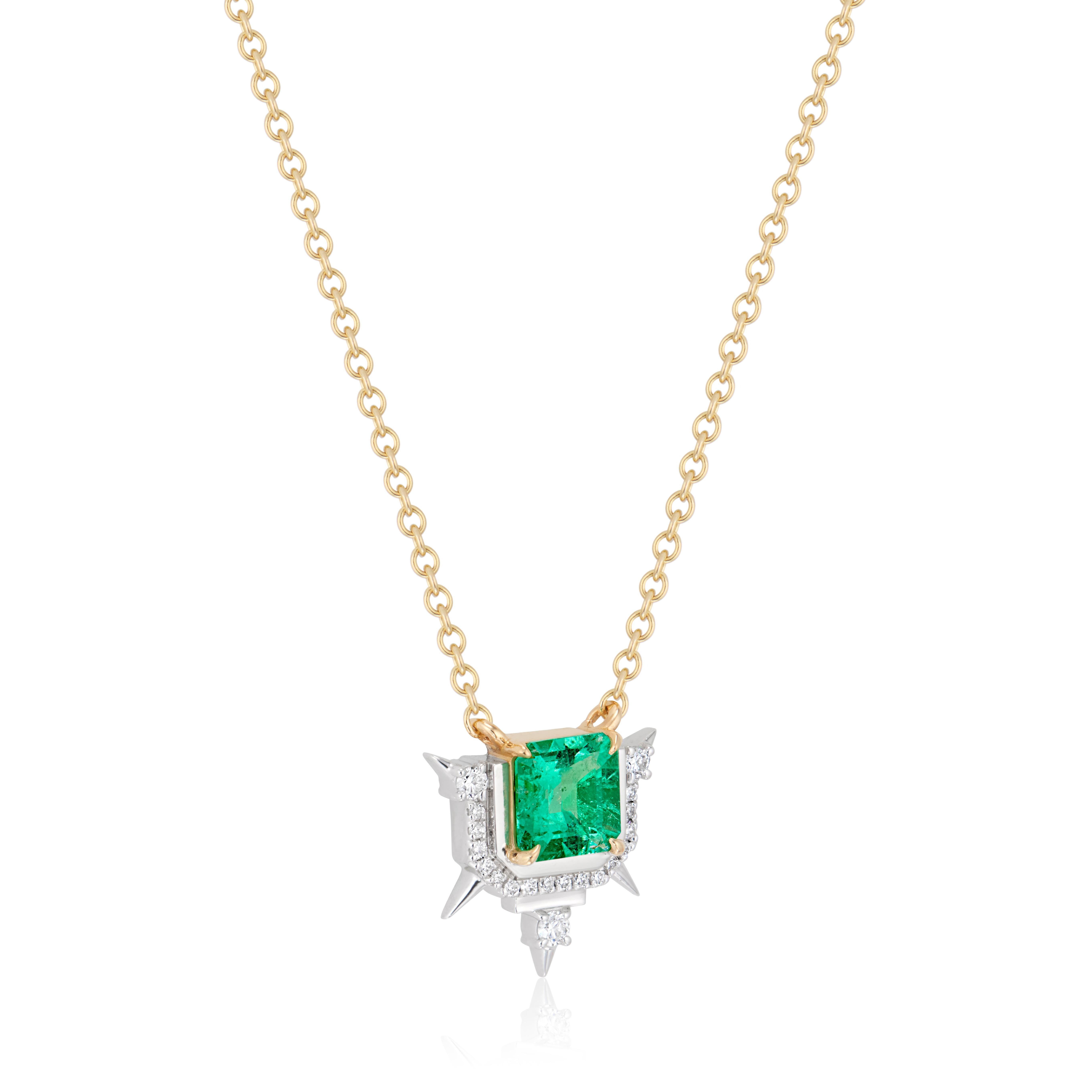 1,22 Karat Muzo kolumbianischer Smaragdschliff & Diamant-Spitzen-Anhänger Halskette (Moderne) im Angebot