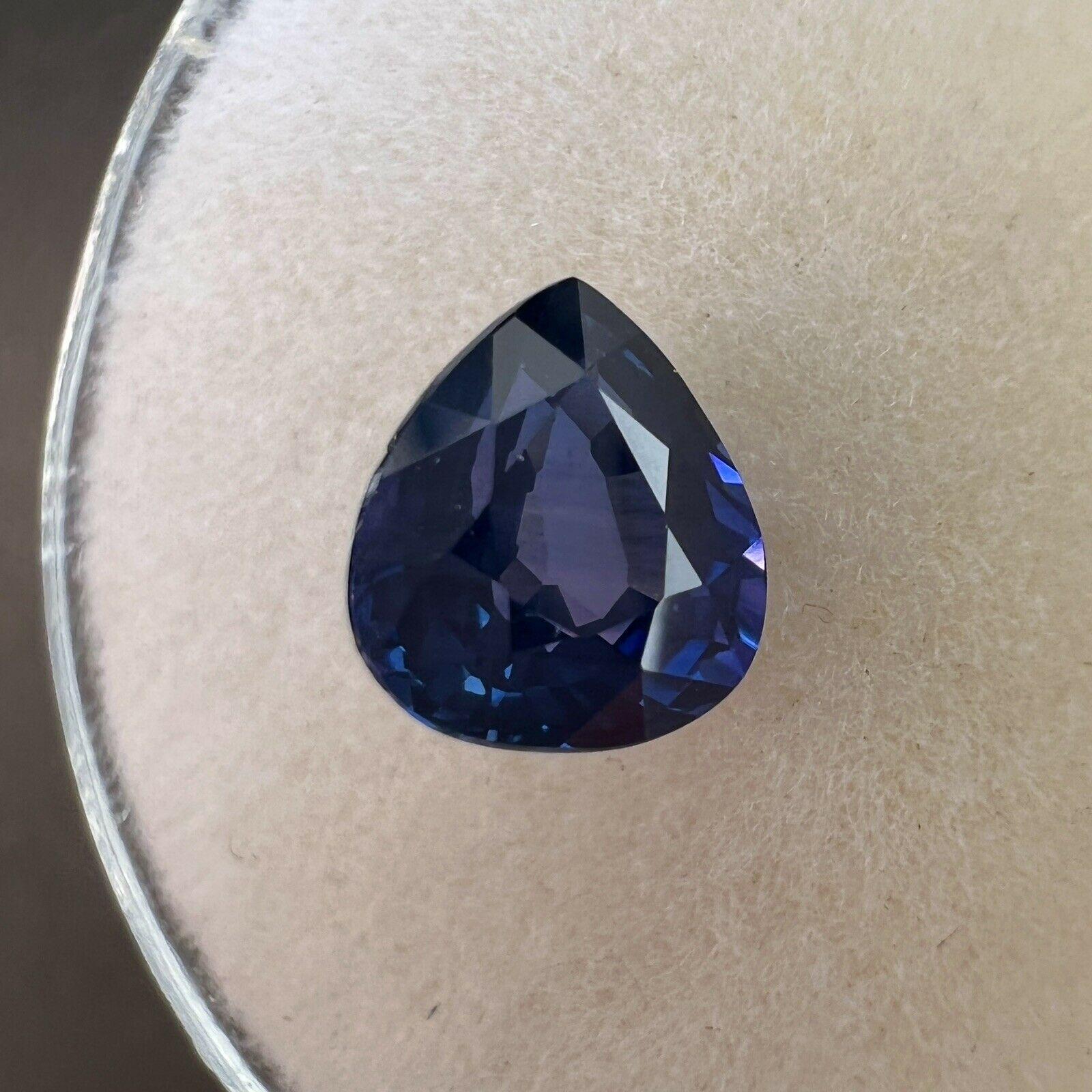 1.22ct Fine Deep Purple Blue Sapphire Pear Cut Rare Loose Cut Gem 6.6x5.8mm

Natural Deep Purple Blue Sapphire Gemstone.
1.22 Carat with a beautiful deep purple blue colour and very good clarity, some small natural inclusions visible when looking
