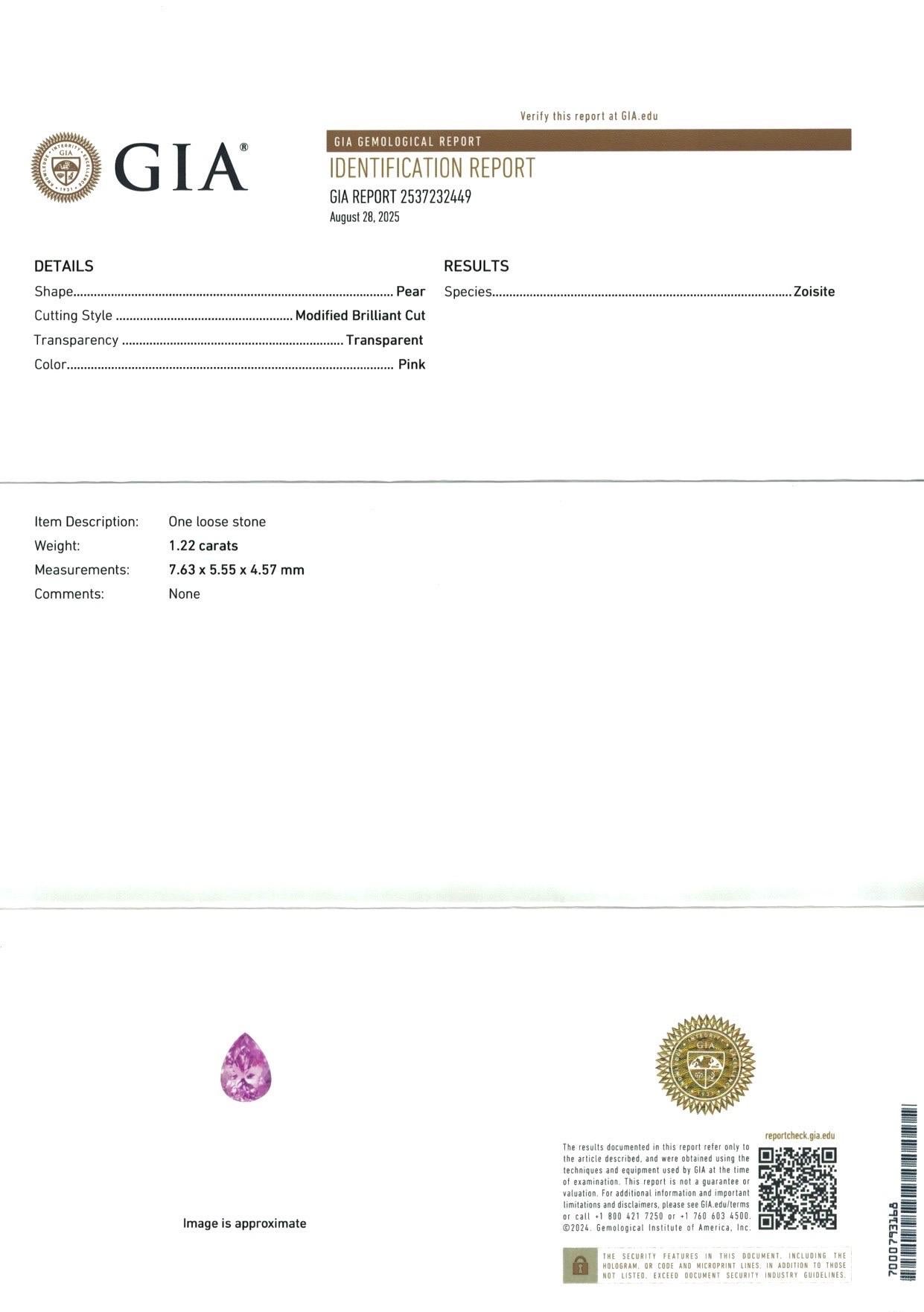 1.22Ct GIA Zertifikat Natürlicher Baby Rosa Tansanit Unerhitzt Zoisit Schleife sauber im Angebot 5