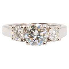 1.22CT GIA Certified Round Brilliant Diamond in 14K White Gold Three-Stone Ring