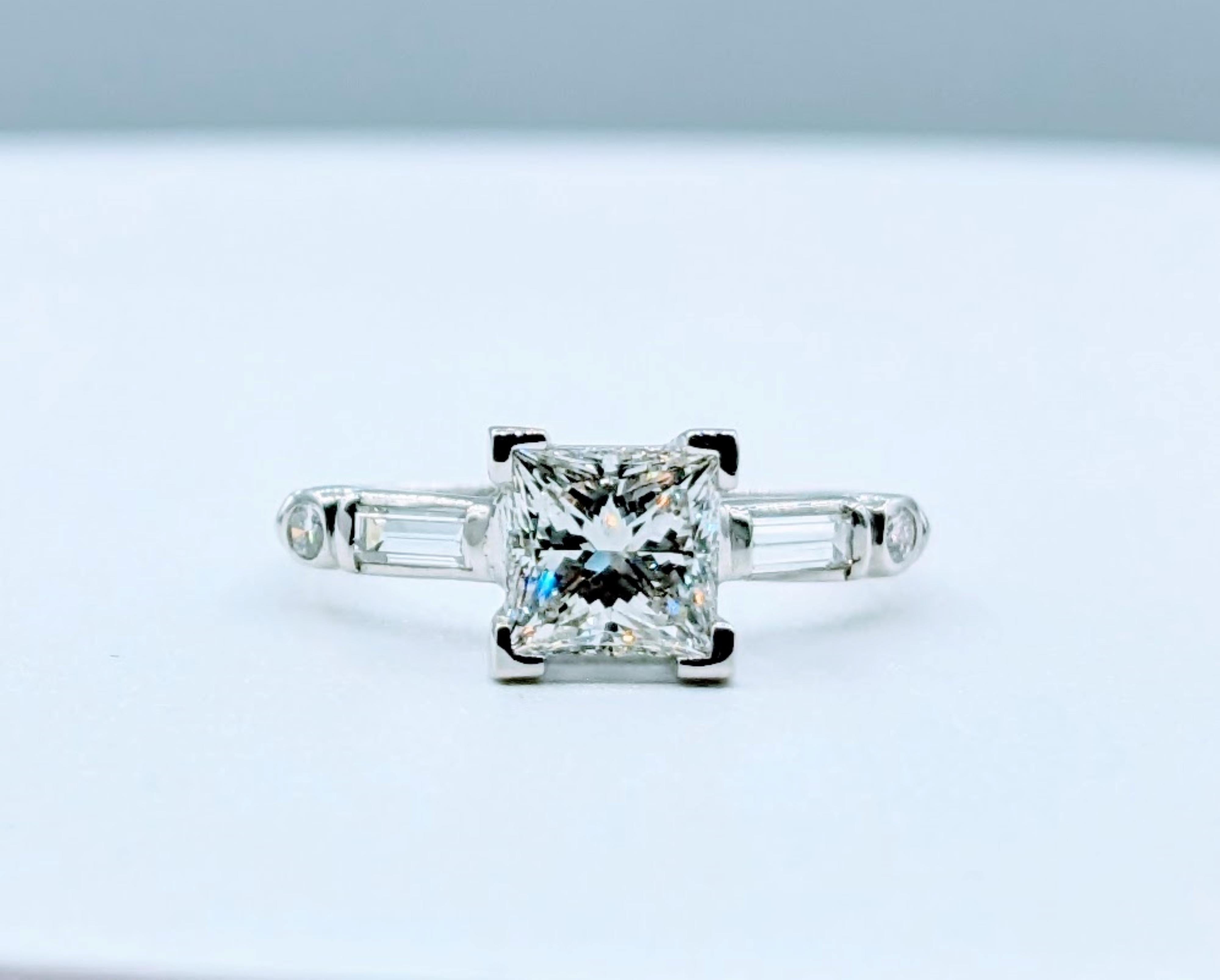 Retro 1.22ct GIA Graded Princess Diamond Platinum Engagement Ring For Sale