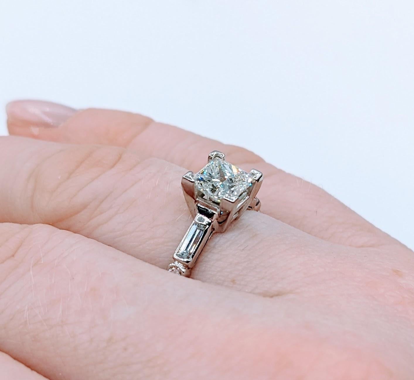 Women's 1.22ct GIA Graded Princess Diamond Platinum Engagement Ring For Sale