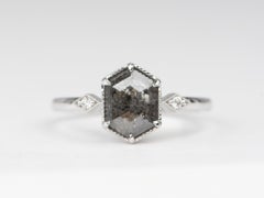 1.22ct Hexagon Shape Salt and Pepper Diamond 14K White Gold Engagement Ring