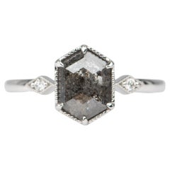 1.22ct Hexagon Shape Salt and Pepper Diamond 14K White Gold Engagement Ring