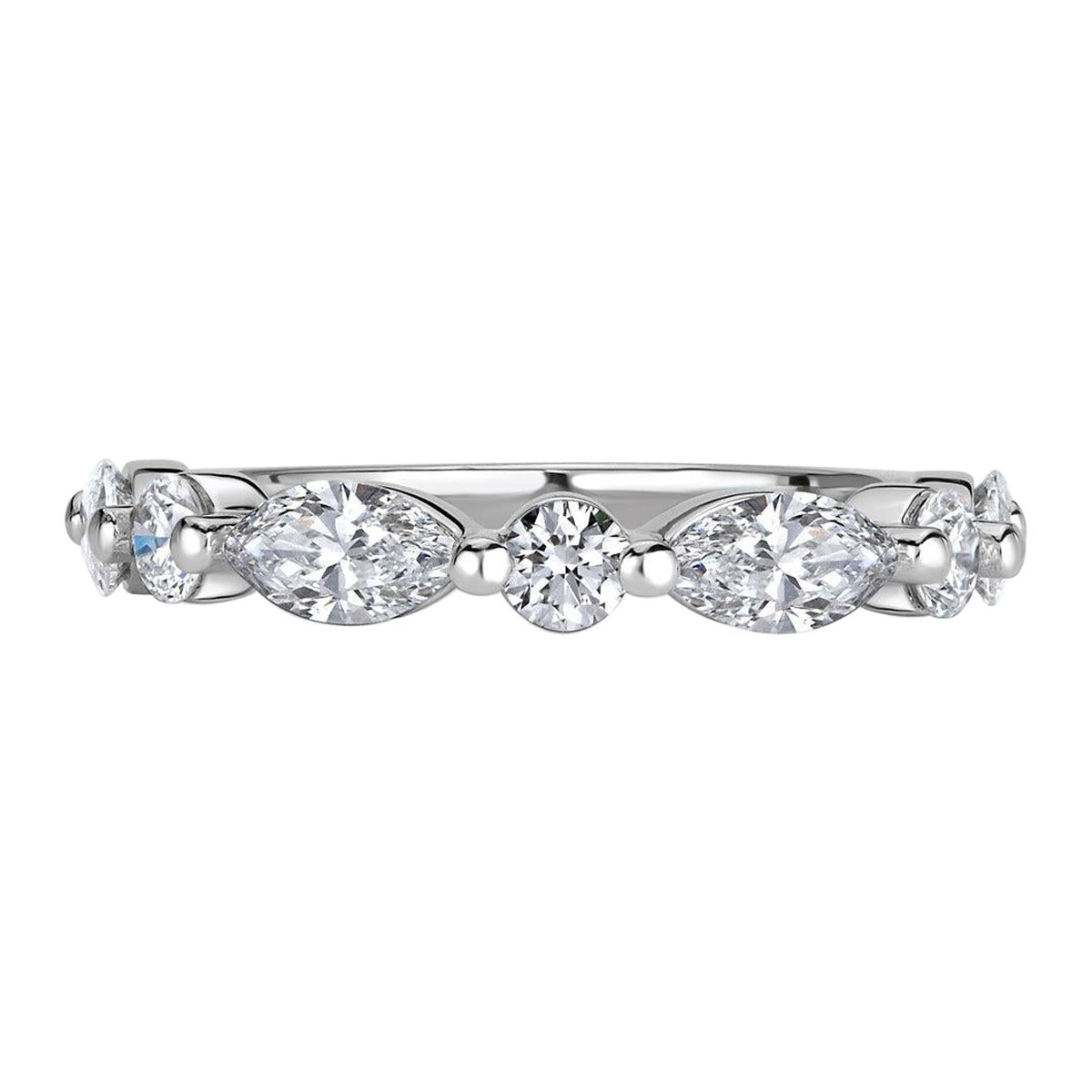 1.22ct Marquise and Round Brilliant Cut Diamond Wedding Band in 18k White Gold