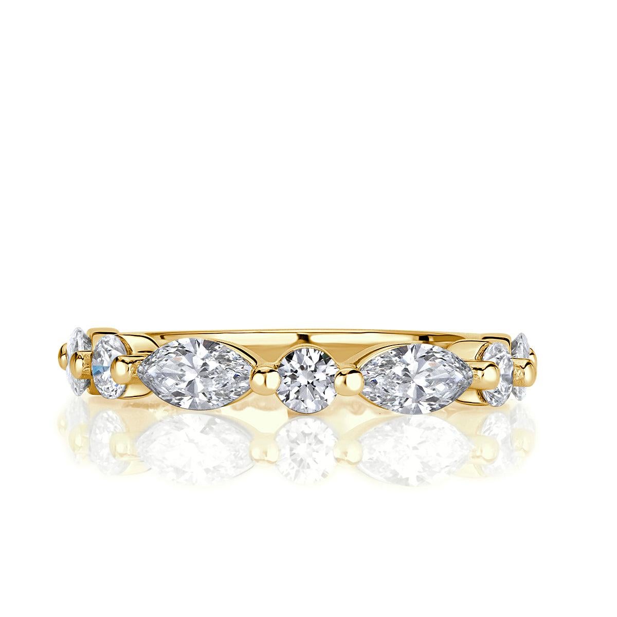 1.22ct Marquise and Round Brilliant Cut Diamond Wedding Band in 18k Yellow Gold
