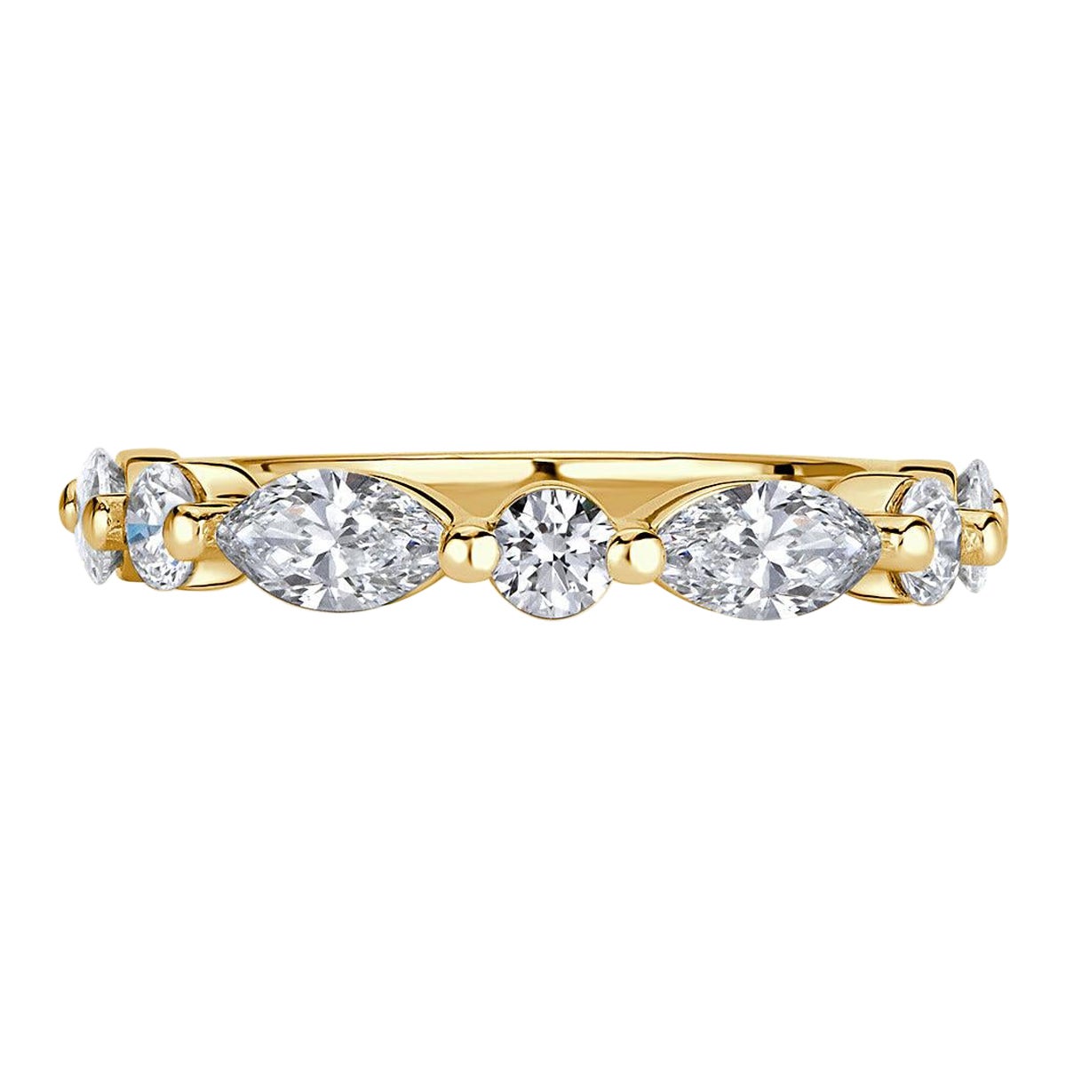 1.22ct Marquise and Round Brilliant Cut Diamond Wedding Band in 18k Yellow Gold