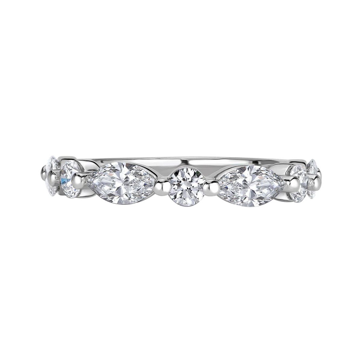 1.22ct Marquise and Round Brilliant Cut Diamond Wedding Band in Platinum