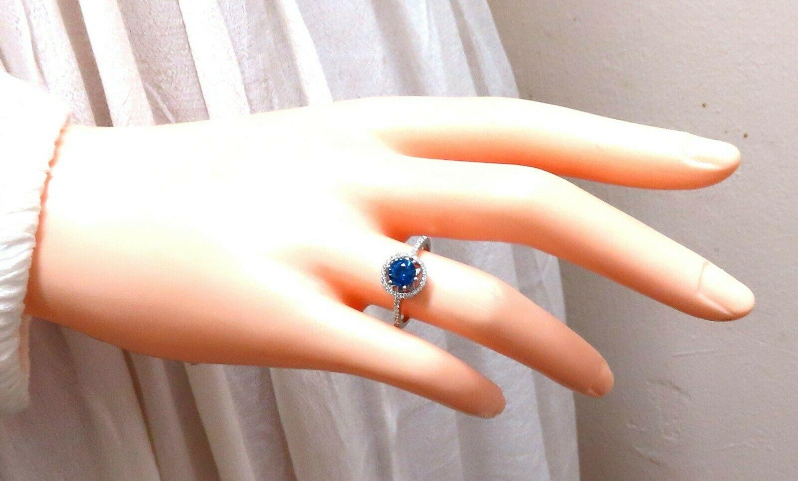 Women's or Men's 1.22 Carat Natural Blue Sapphire Halo Cluster Ring 14 Karat For Sale
