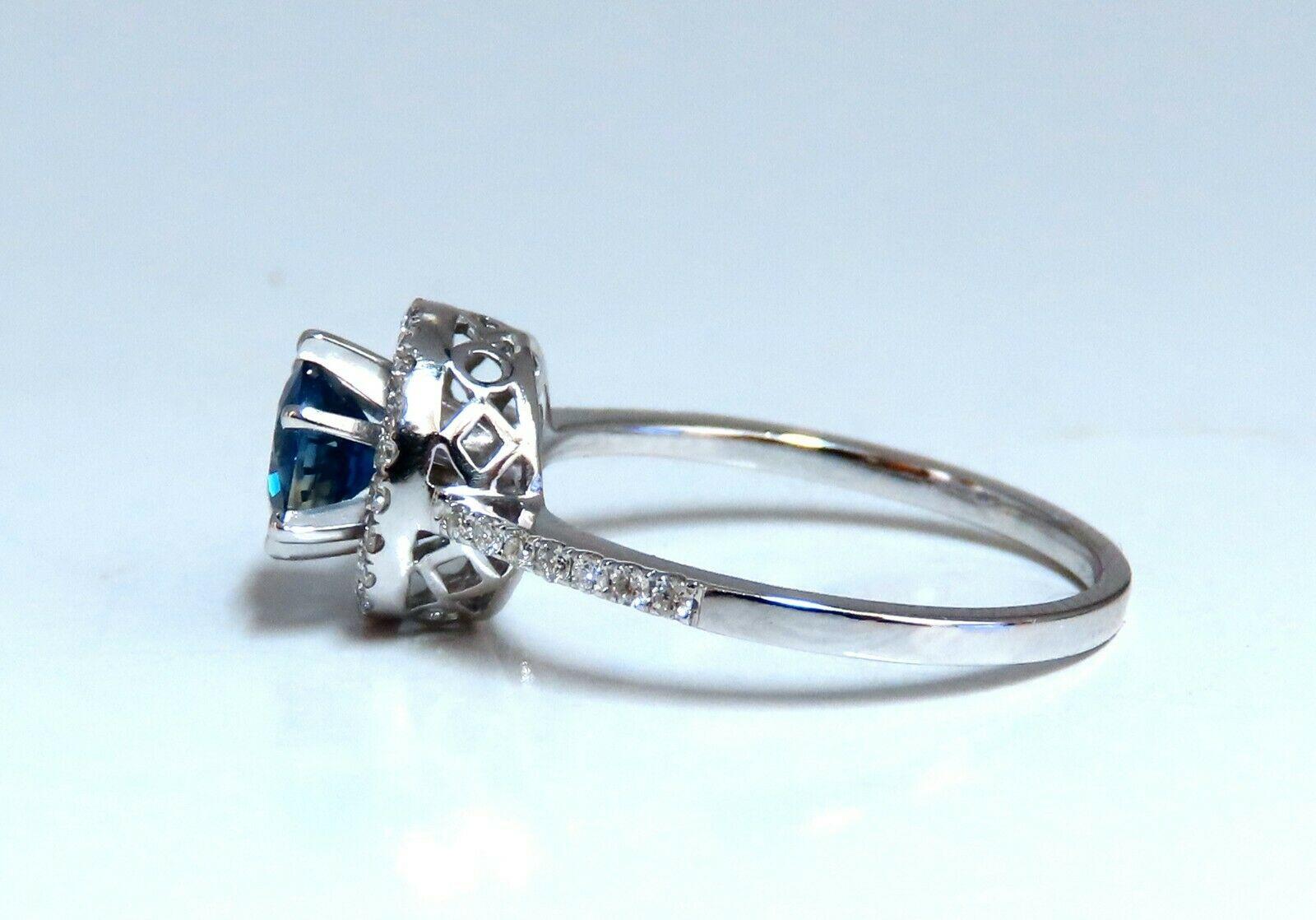 1.22 Carat Natural Blue Sapphire Halo Cluster Ring 14 Karat For Sale 1