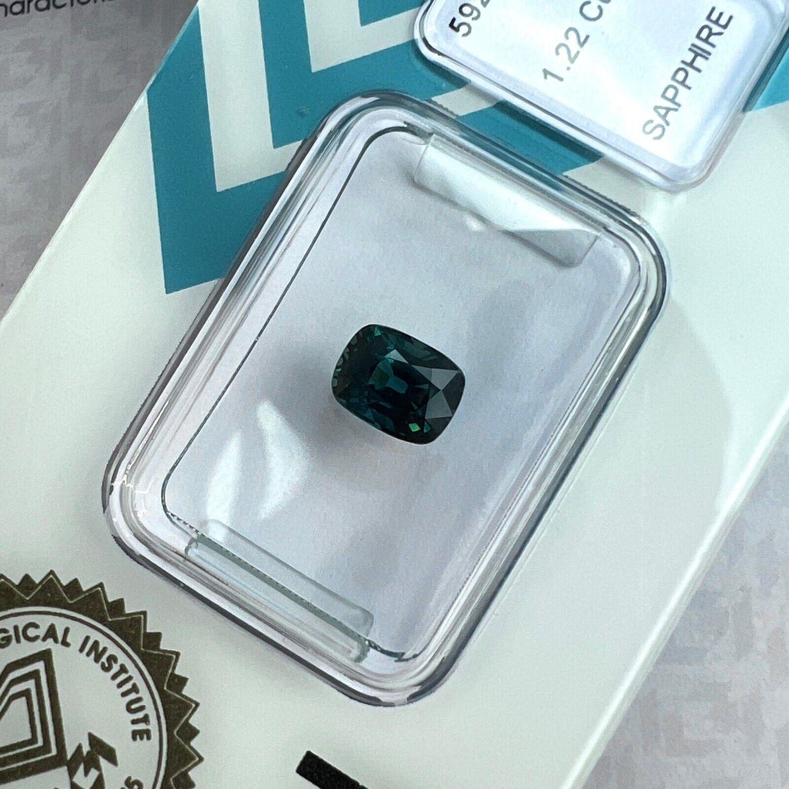 1.22ct Natural Deep Green Blue Teal Sapphire Unheated Cushion Cut IGI Certified

Fine Natural Deep Green Blue ‘Teal’ Untreated Sapphire In IGI Blister.
1.22 Carat with an excellent cushion cut and excellent clarity. VS.
Fully certified and sealed by