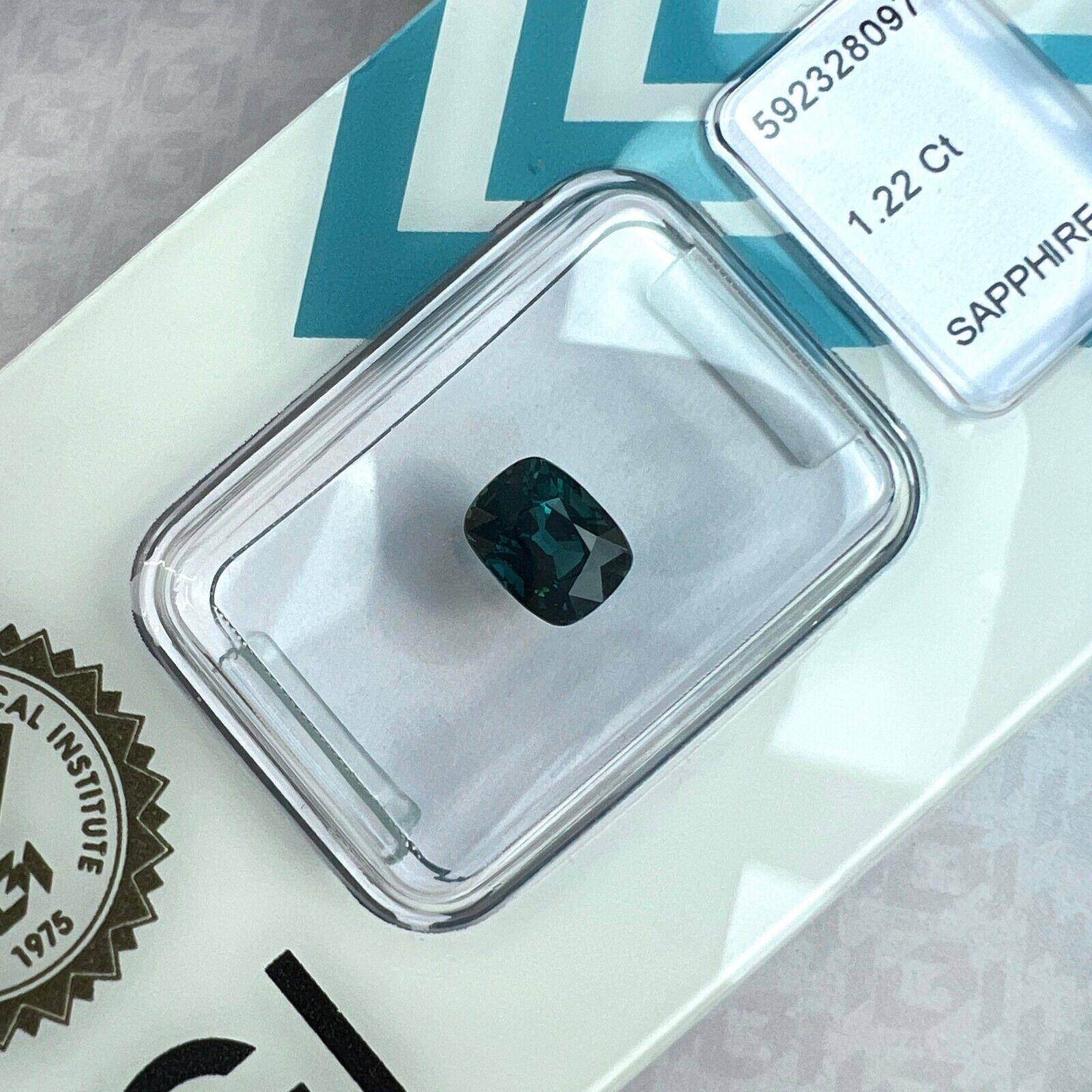 1.22ct Natural Deep Green Blue Teal Sapphire Unheated Cushion Cut IGI Certified In New Condition For Sale In Birmingham, GB