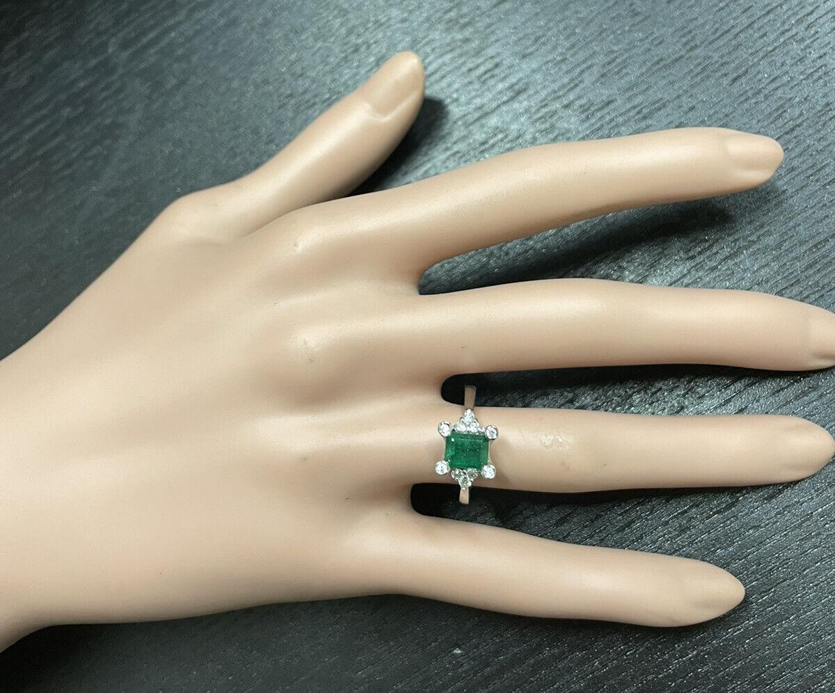1.22Ct Natural Emerald and Diamond 14k Solid White Gold Ring For Sale 1