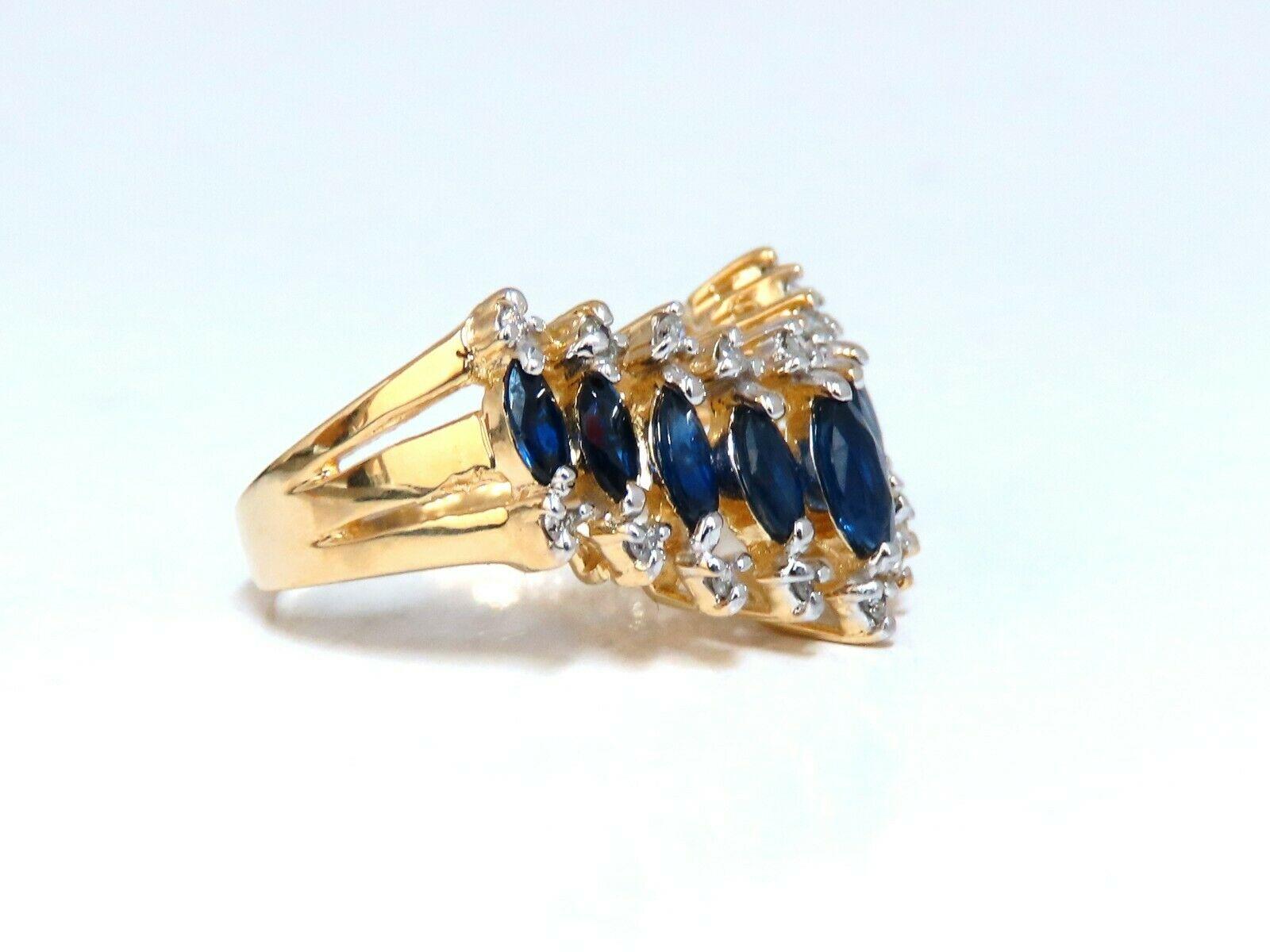 1.22 Carat Natural Marquise Sapphires Diamonds Band 14 Karat Chevron In New Condition In New York, NY