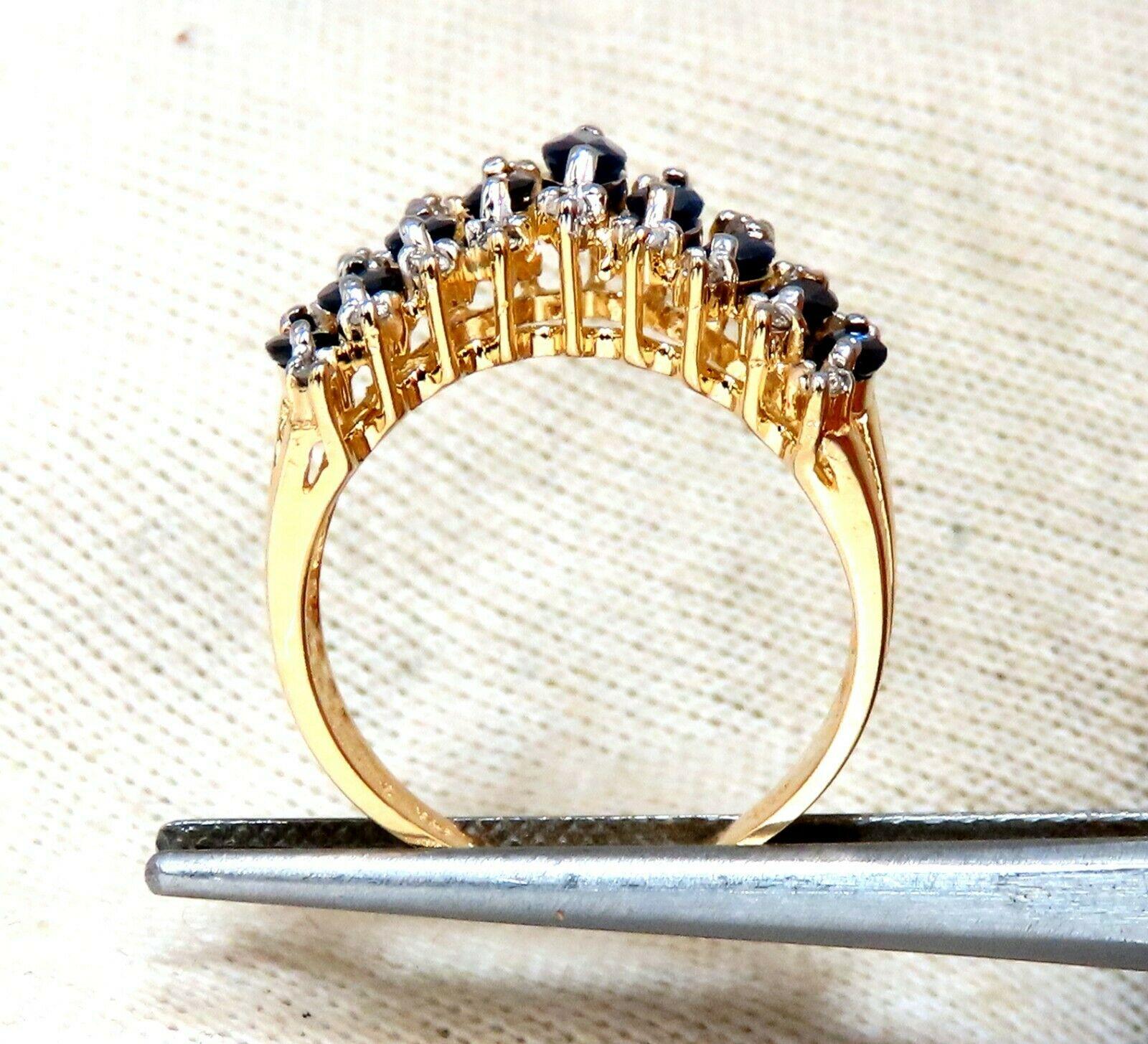 Women's or Men's 1.22 Carat Natural Marquise Sapphires Diamonds Band 14 Karat Chevron