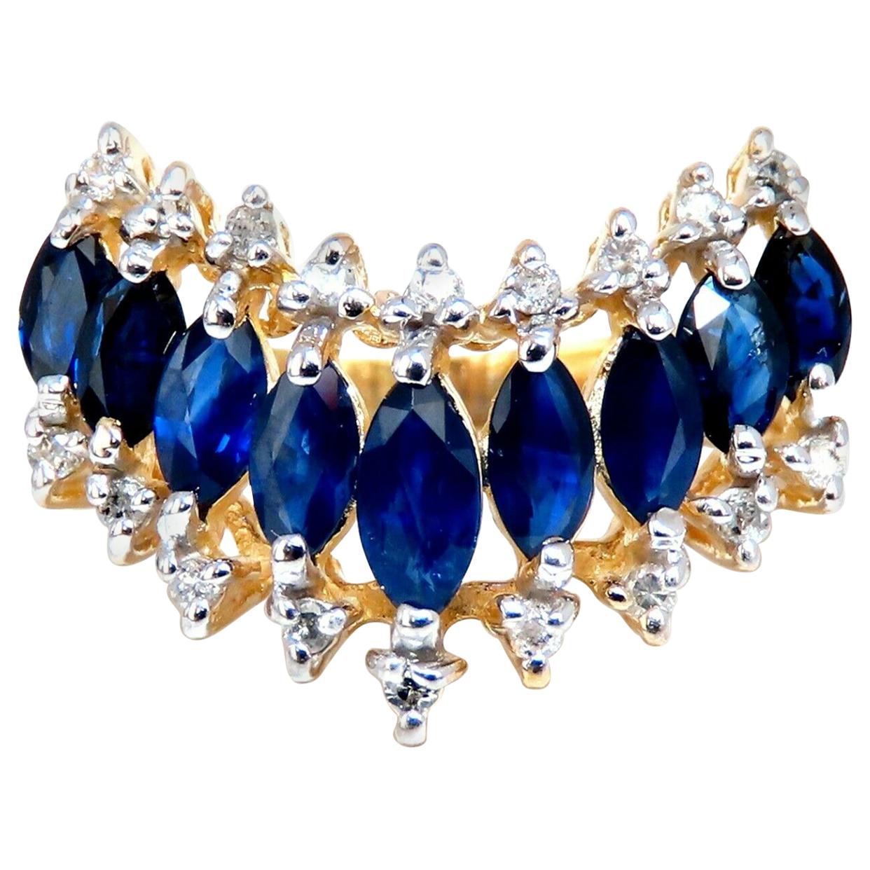 1.22 Carat Natural Marquise Sapphires Diamonds Band 14 Karat Chevron