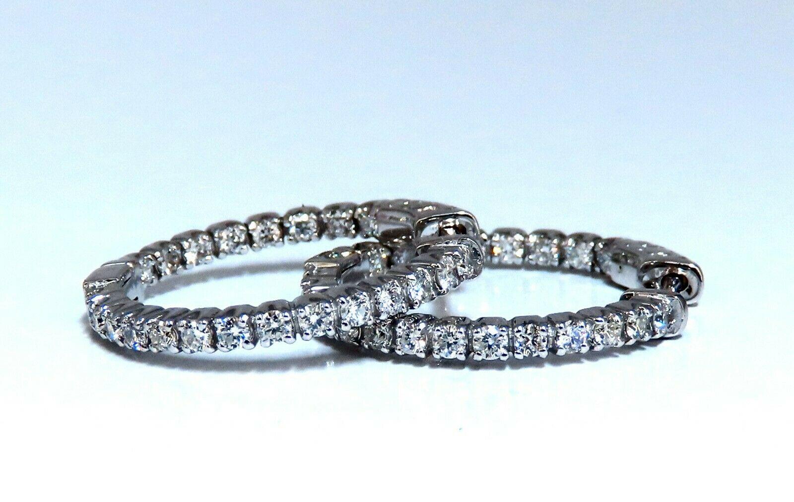 1.22 Carat Natural Round Brilliant In and Out Diamond Hoop Earrings 14 Karat In New Condition In New York, NY