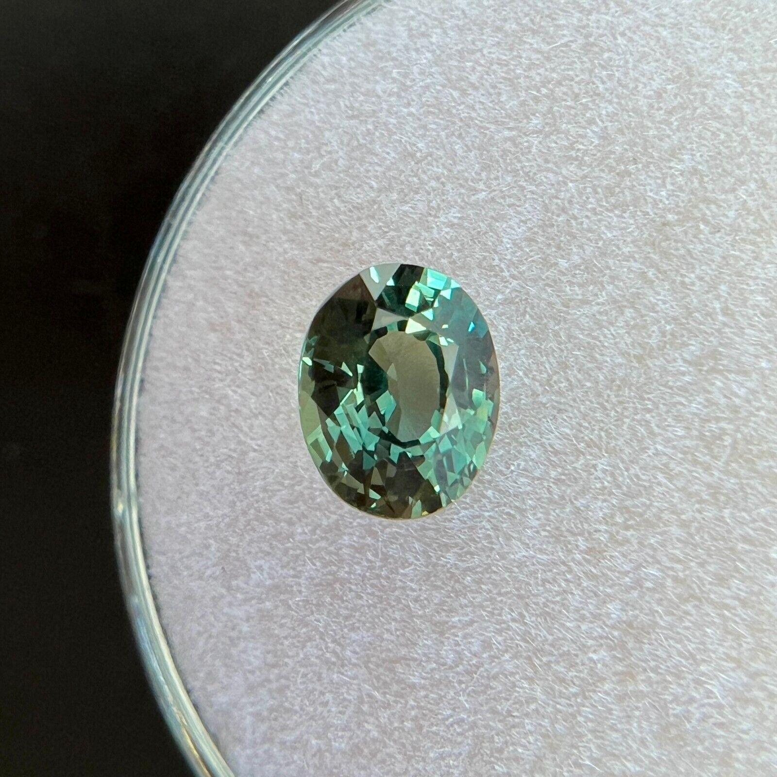 Women's or Men's 1.22ct Natural Sapphire Bluish Green Gia Certified Unheated Oval Cut Untreated For Sale